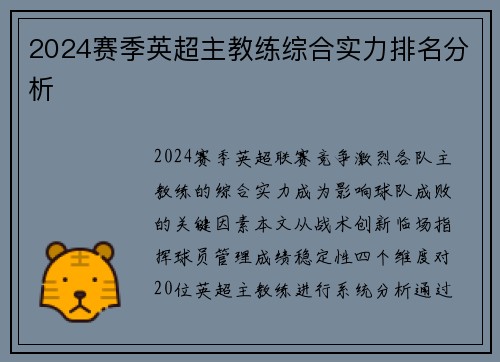 2024赛季英超主教练综合实力排名分析