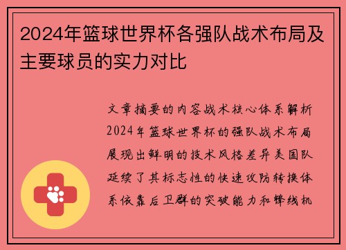 2024年篮球世界杯各强队战术布局及主要球员的实力对比